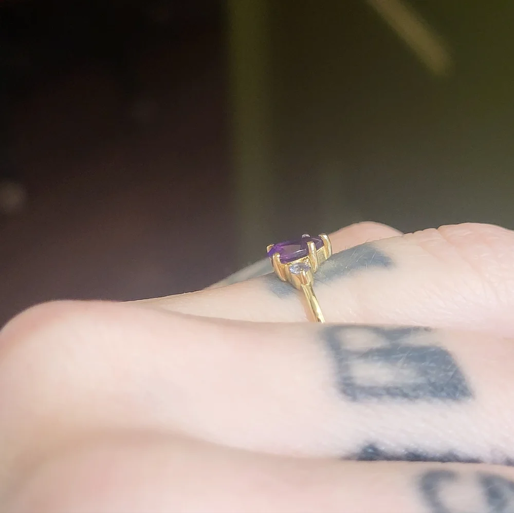 Liesel Love Pear Amethyst and Tanzanite 10k Gold Ring Size 5 - Picture 3 of 8